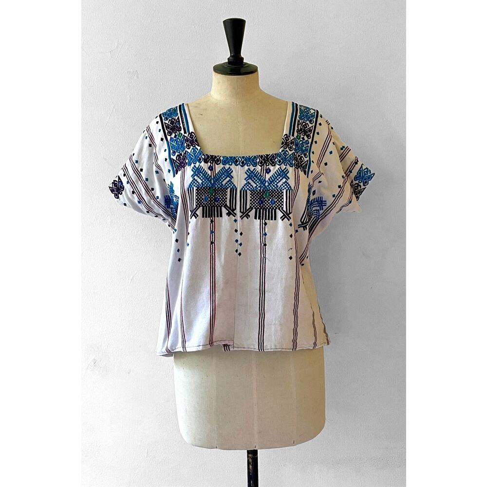 ViTG traditional Huipil Top Embroidered Tunic Poncho Festival Boho Hippie Blouse